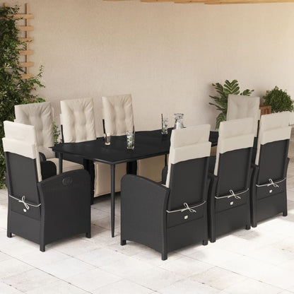 Set da Pranzo da Giardino 9 pz con Cuscini Nero in Polyrattan - homemem39