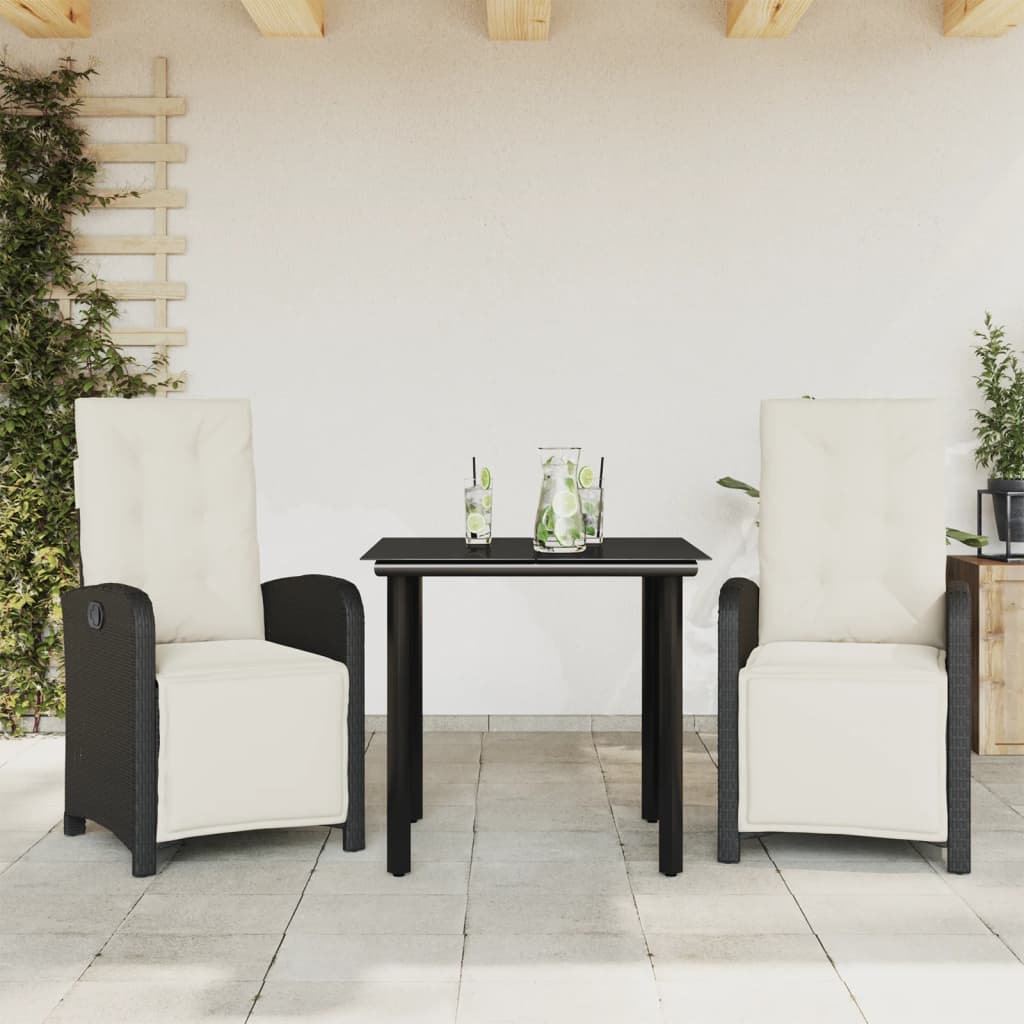 Set da Bistrò 3 pz con Cuscini Nero in Polyrattan