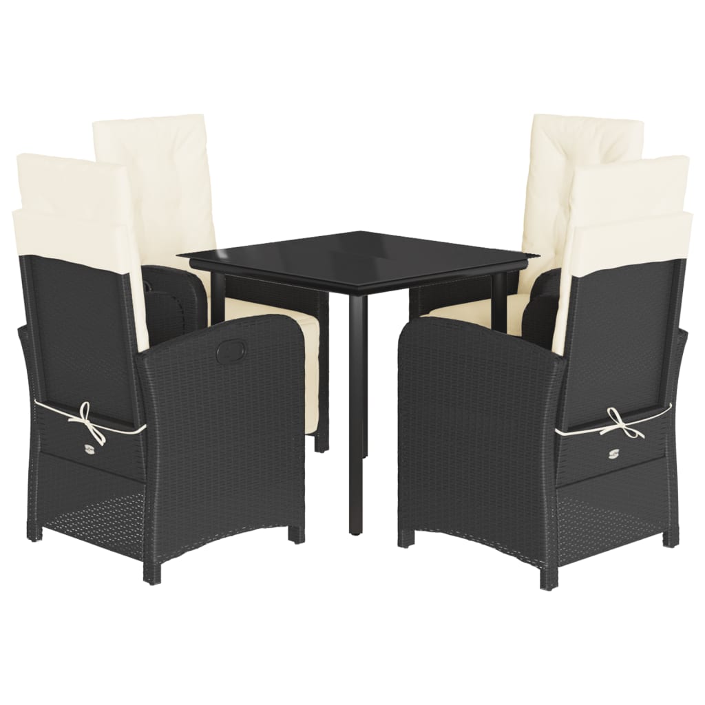 Set da Pranzo da Giardino 5 pz Nero con Cuscini in Polyrattan - homemem39
