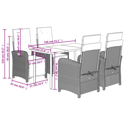 Set da Pranzo da Giardino 5 pz Nero con Cuscini in Polyrattan | homemem39