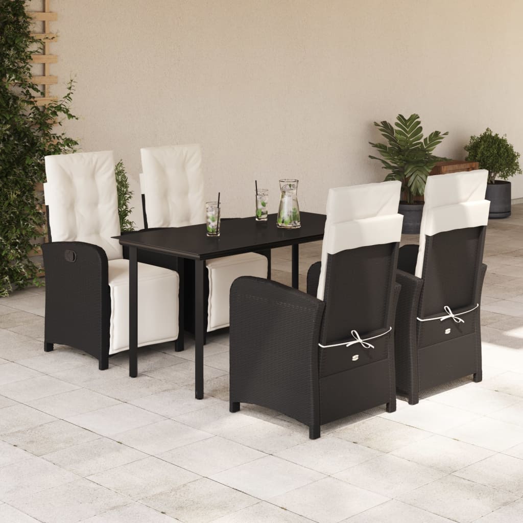 Set da Pranzo da Giardino 5 pz Nero con Cuscini in Polyrattan | homemem39