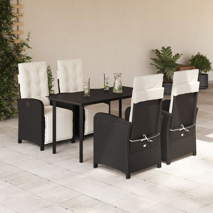 Set da Pranzo da Giardino 5 pz Nero con Cuscini in Polyrattan | homemem39