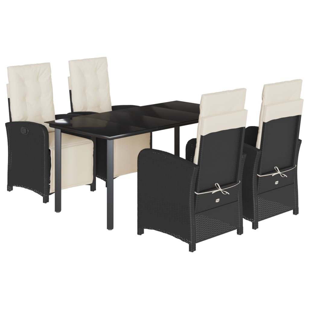 Set da Pranzo da Giardino 5 pz Nero con Cuscini in Polyrattan