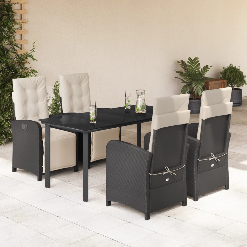 Set da Pranzo da Giardino 5 pz Nero con Cuscini in Polyrattan | homemem39