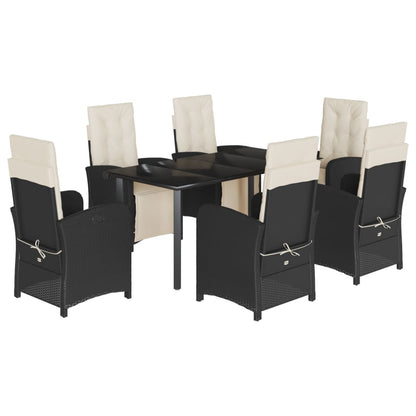 Set da Pranzo da Giardino 7 pz Nero con Cuscini in Polyrattan - homemem39