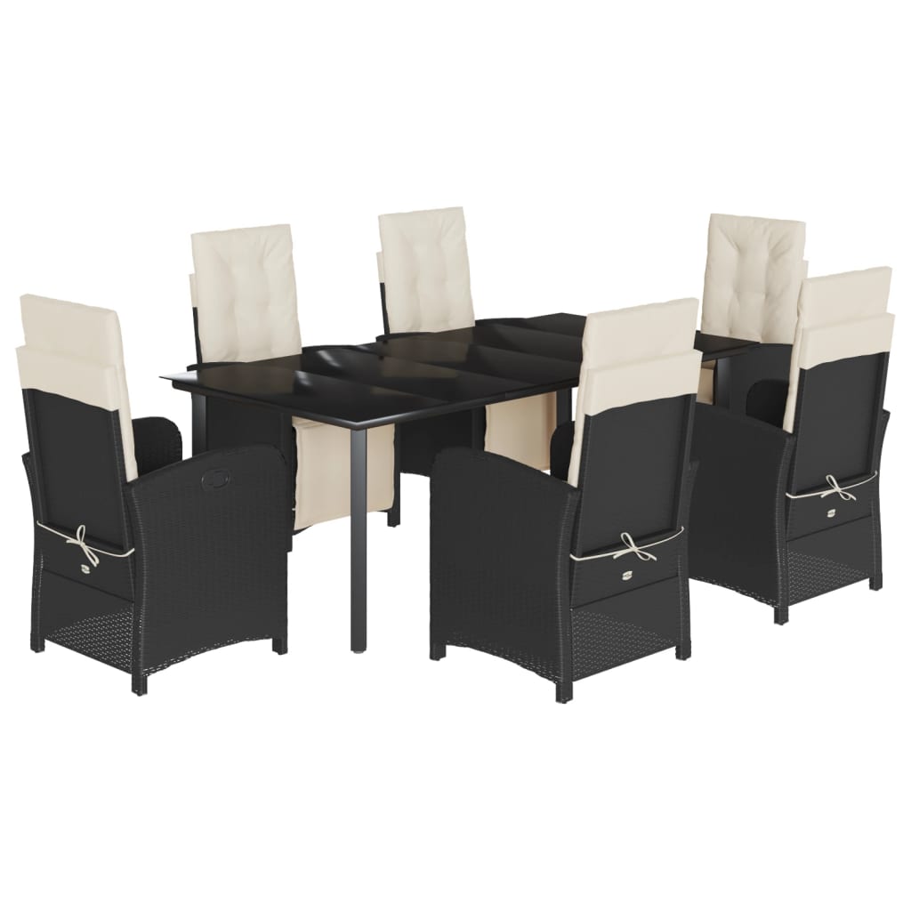Set da Pranzo da Giardino 7 pz Nero con Cuscini in Polyrattan | homemem39