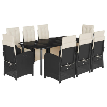Set da Pranzo da Giardino 9 pz con Cuscini Nero in Polyrattan | homemem39