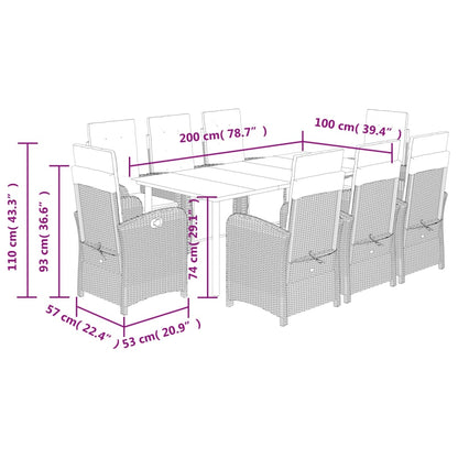 Set da Pranzo da Giardino 9 pz con Cuscini Nero in Polyrattan | homemem39