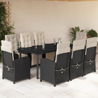 Set da Pranzo da Giardino 9 pz con Cuscini Nero in Polyrattan | homemem39