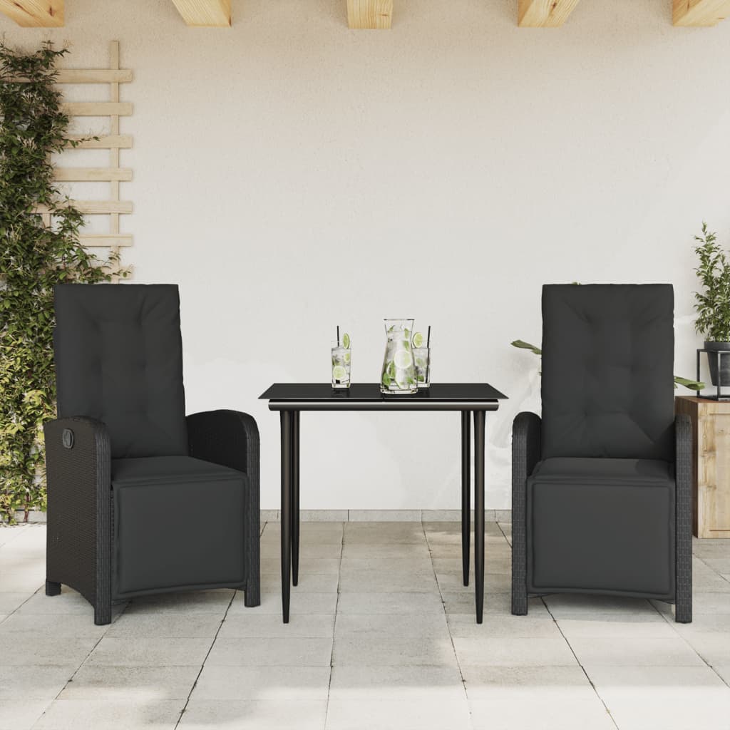 Set da Bistrò 3 pz con Cuscini Nero in Polyrattan - homemem39