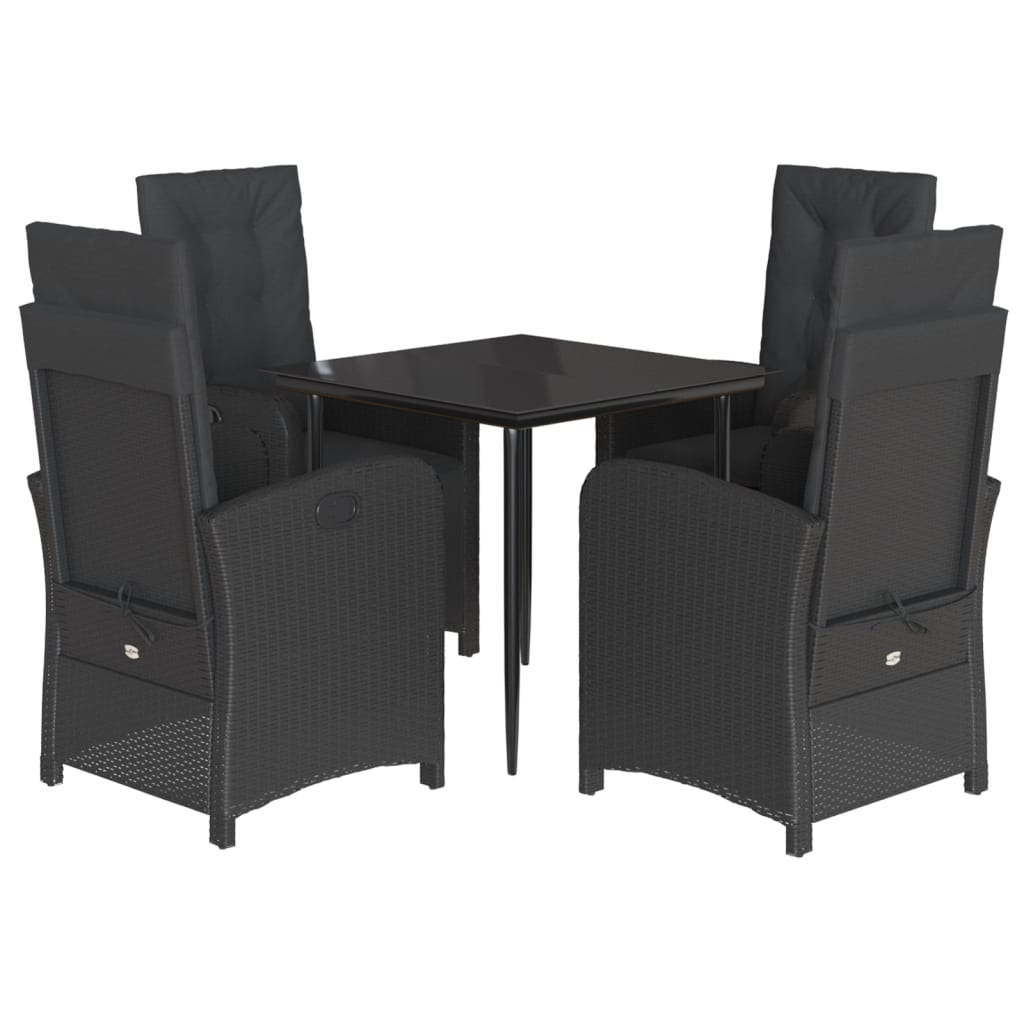 Set da Pranzo da Giardino 5 pz Nero con Cuscini in Polyrattan | homemem39