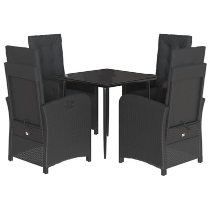 Set da Pranzo da Giardino 5 pz Nero con Cuscini in Polyrattan | homemem39