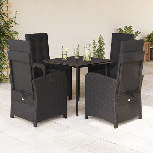 Set da Pranzo da Giardino 5 pz Nero con Cuscini in Polyrattan - homemem39