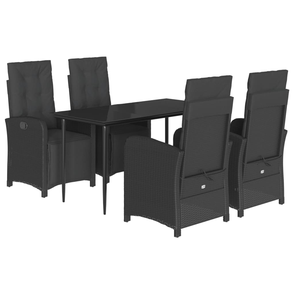 Set da Pranzo da Giardino 5 pz Nero con Cuscini in Polyrattan - homemem39