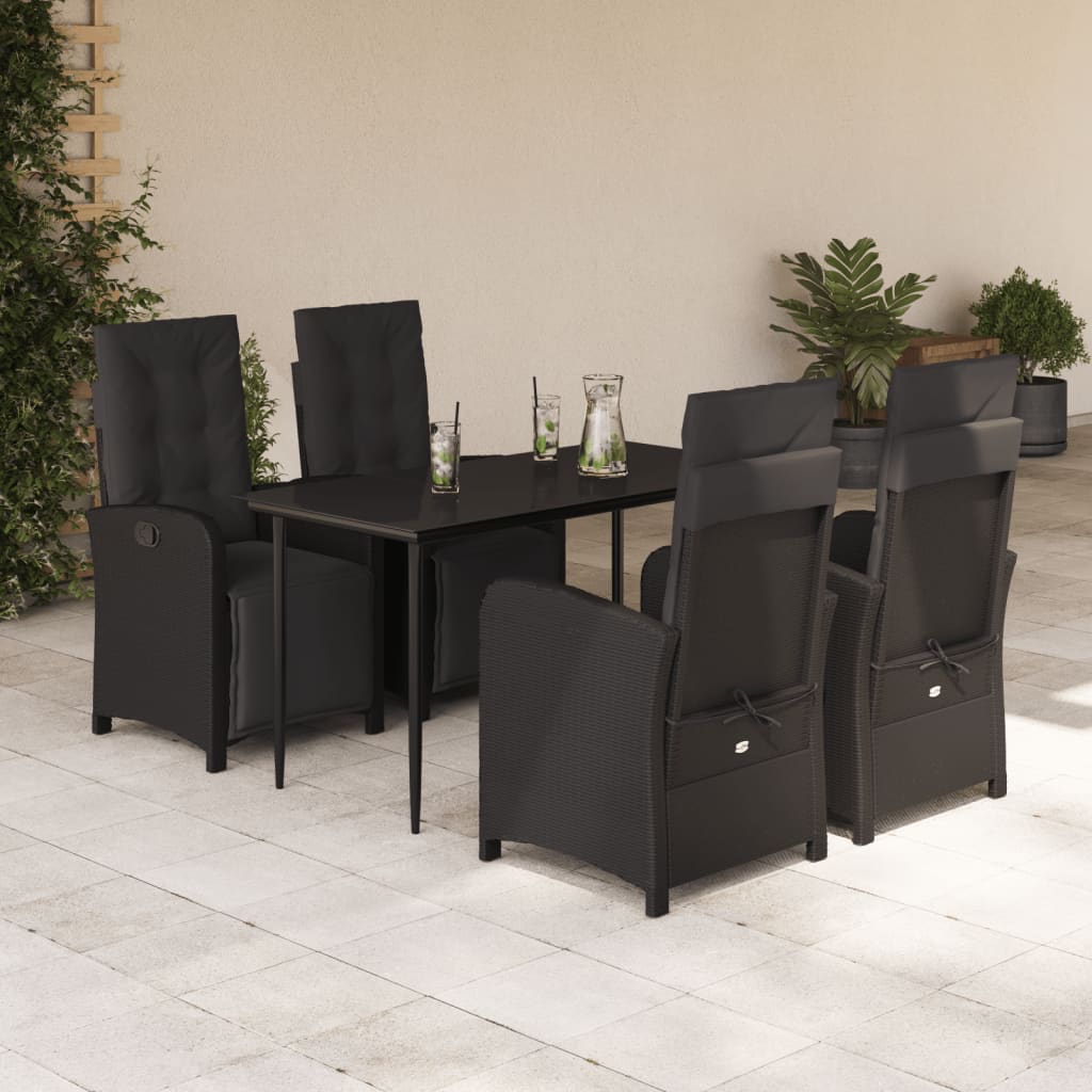 Set da Pranzo da Giardino 5 pz Nero con Cuscini in Polyrattan | homemem39