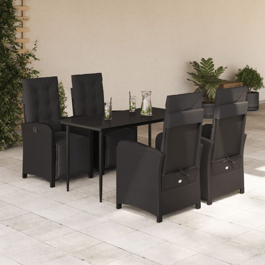 Set da Pranzo da Giardino 5 pz Nero con Cuscini in Polyrattan - homemem39