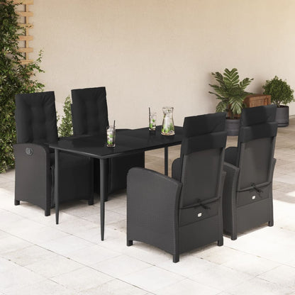 Set da Pranzo da Giardino 5 pz Nero con Cuscini in Polyrattan - homemem39