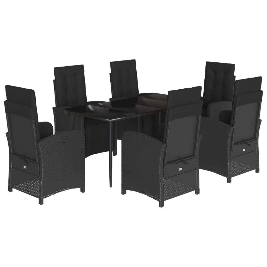Set da Pranzo da Giardino 7 pz Nero con Cuscini in Polyrattan - homemem39