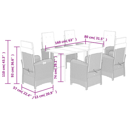Set da Pranzo da Giardino 7 pz Nero con Cuscini in Polyrattan | homemem39