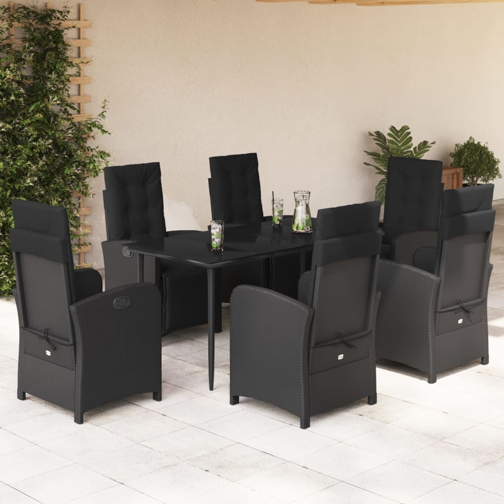 Set da Pranzo da Giardino 7 pz Nero con Cuscini in Polyrattan | homemem39