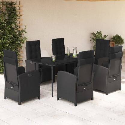 Set da Pranzo da Giardino 7 pz Nero con Cuscini in Polyrattan | homemem39
