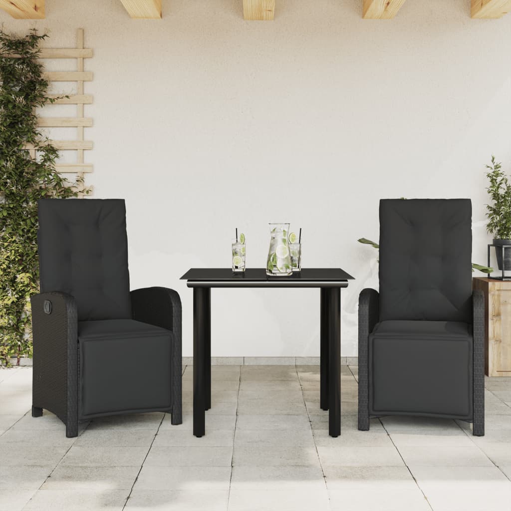 Set da Bistrò 3 pz con Cuscini Nero in Polyrattan - homemem39