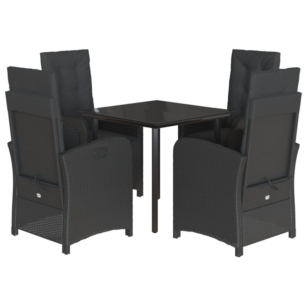 Set da Pranzo da Giardino 5 pz Nero con Cuscini in Polyrattan | homemem39