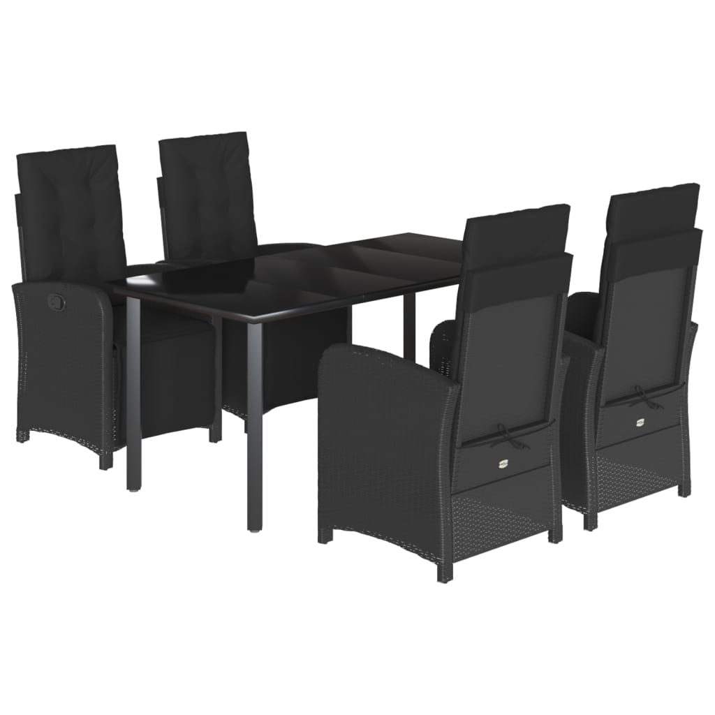 Set da Pranzo da Giardino 5 pz Nero con Cuscini in Polyrattan - homemem39