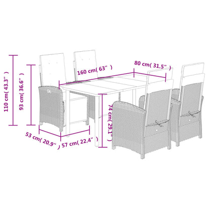 Set da Pranzo da Giardino 5 pz Nero con Cuscini in Polyrattan | homemem39