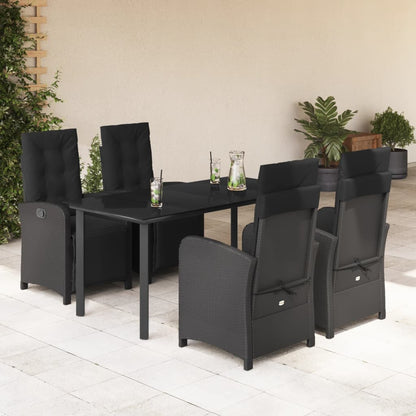 Set da Pranzo da Giardino 5 pz Nero con Cuscini in Polyrattan | homemem39