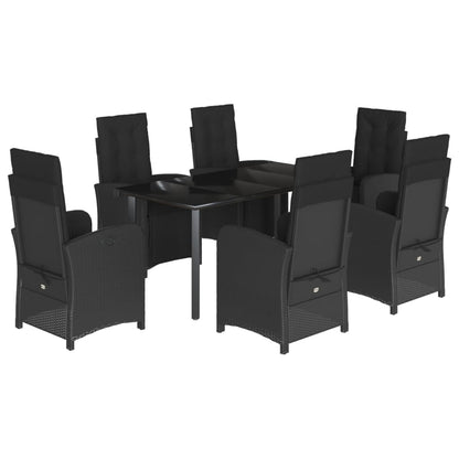 Set da Pranzo da Giardino 7 pz Nero con Cuscini in Polyrattan - homemem39
