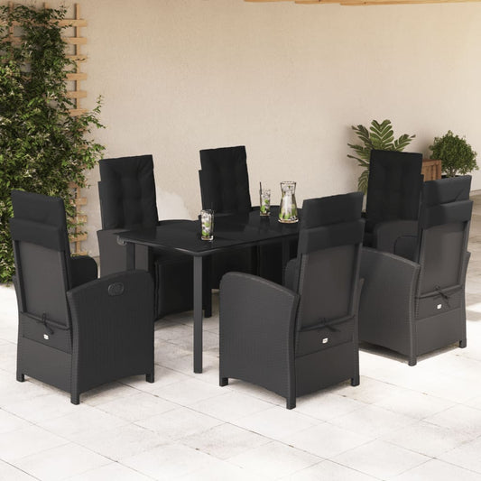 Set da Pranzo da Giardino 7 pz Nero con Cuscini in Polyrattan - homemem39