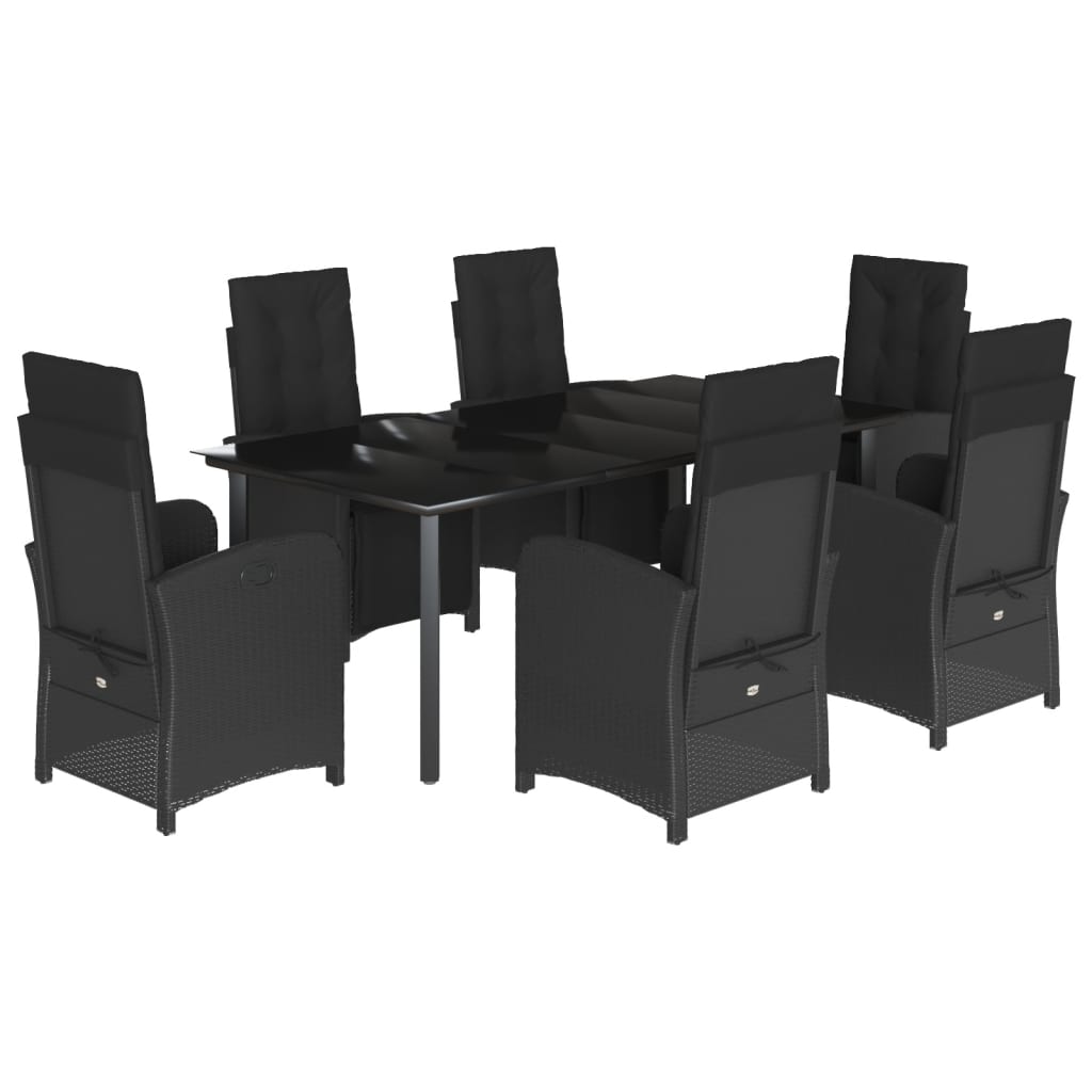 Set da Pranzo da Giardino 7 pz Nero con Cuscini in Polyrattan | homemem39