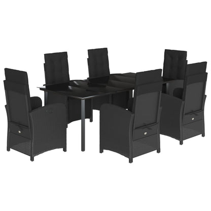 Set da Pranzo da Giardino 7 pz Nero con Cuscini in Polyrattan | homemem39