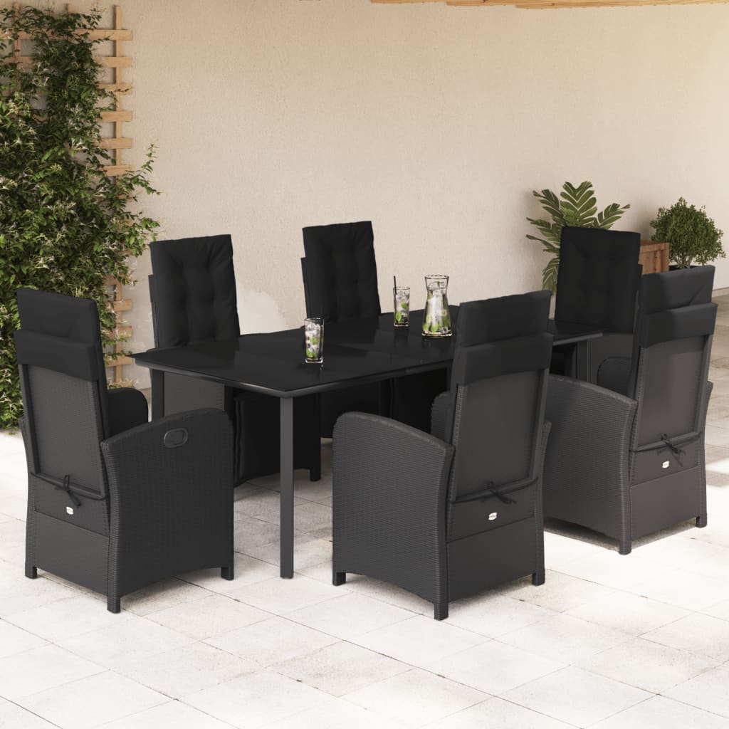 Set da Pranzo da Giardino 7 pz Nero con Cuscini in Polyrattan | homemem39