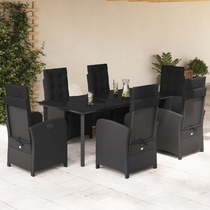 Set da Pranzo da Giardino 7 pz Nero con Cuscini in Polyrattan | homemem39