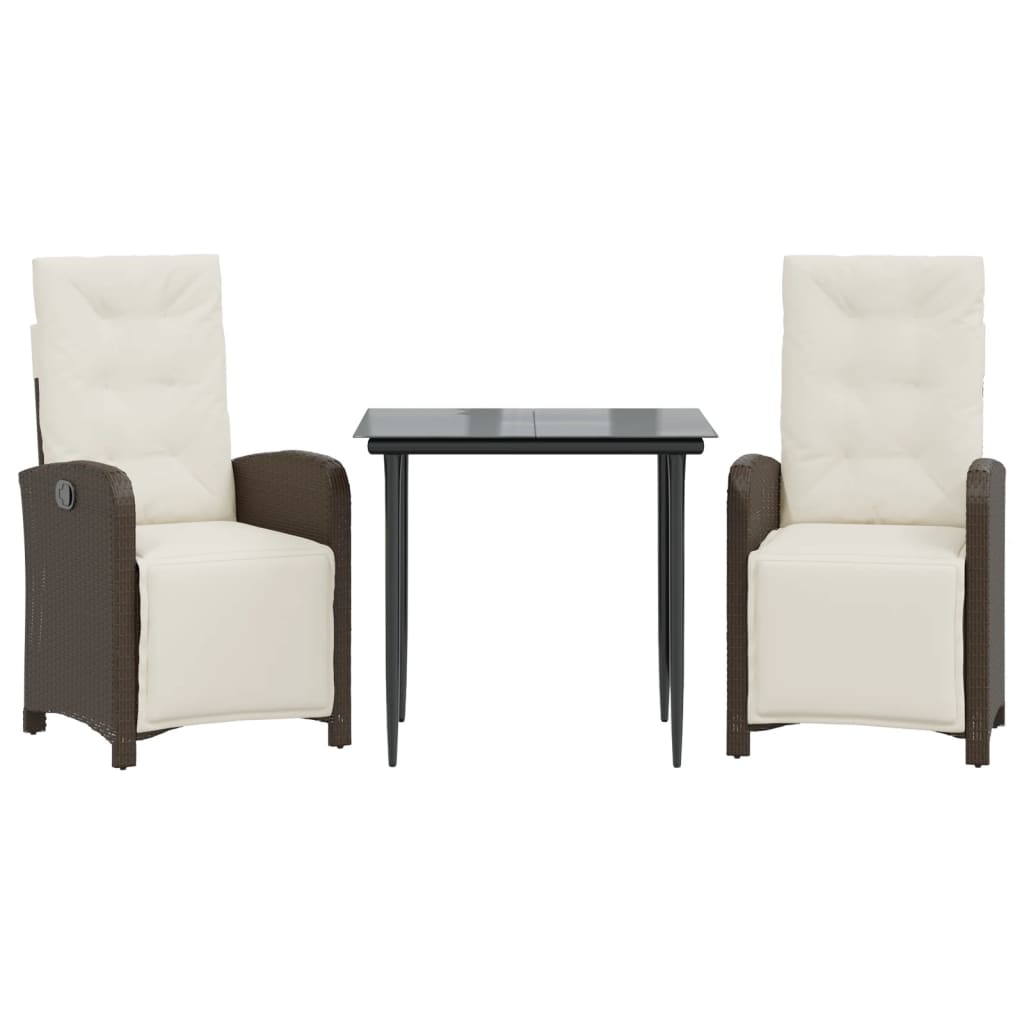 Set Bistrò 3 pz con Cuscini Marrone in Polyrattan | homemem39
