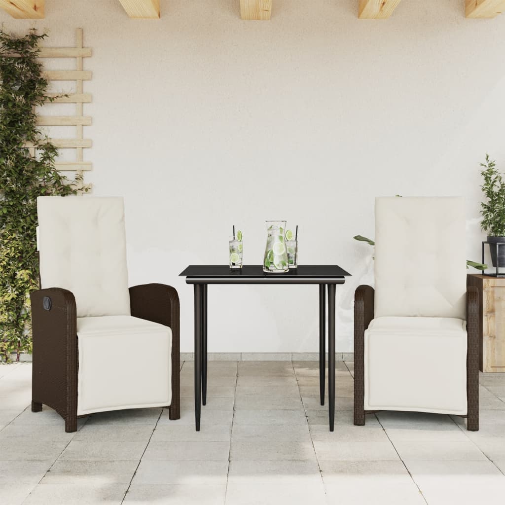 Set Bistrò 3 pz con Cuscini Marrone in Polyrattan | homemem39