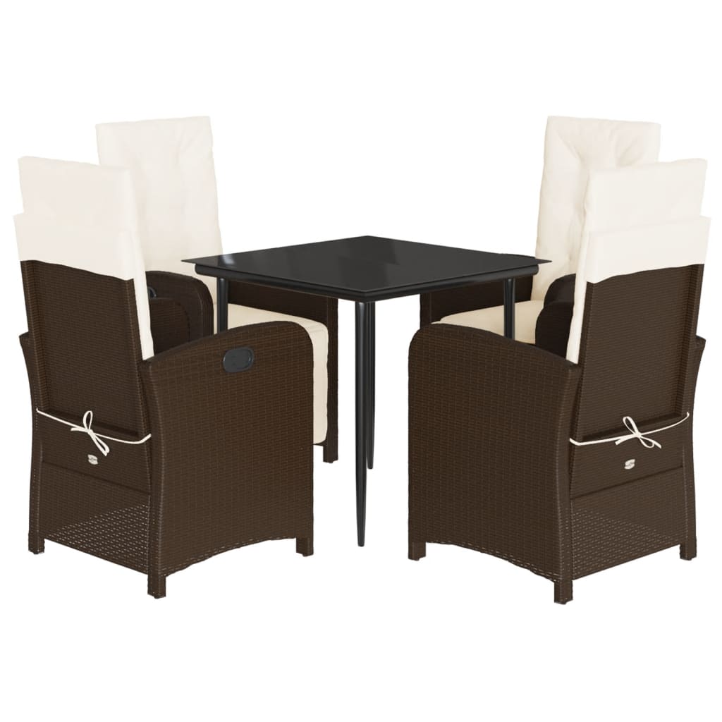 Set da Pranzo da Giardino 5pz con Cuscini in Polyrattan Marrone | homemem39