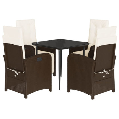 Set da Pranzo da Giardino 5pz con Cuscini in Polyrattan Marrone | homemem39