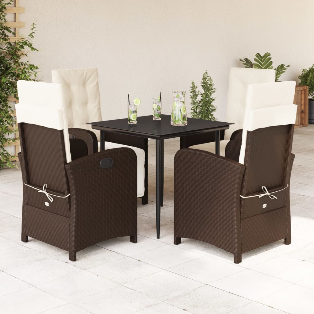 Set da Pranzo da Giardino 5pz con Cuscini in Polyrattan Marrone | homemem39