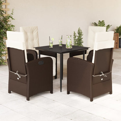 Set da Pranzo da Giardino 5pz con Cuscini in Polyrattan Marrone | homemem39