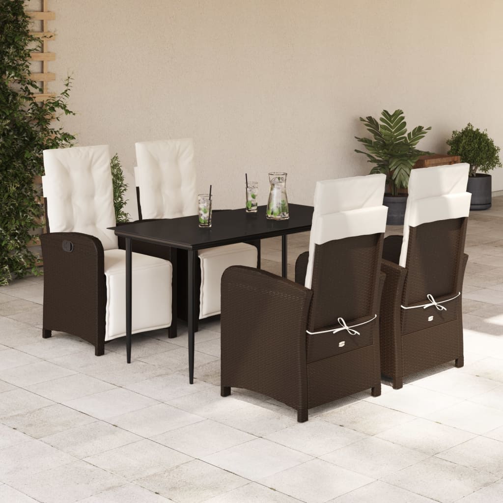 Set da Pranzo da Giardino 5pz con Cuscini in Polyrattan Marrone | homemem39