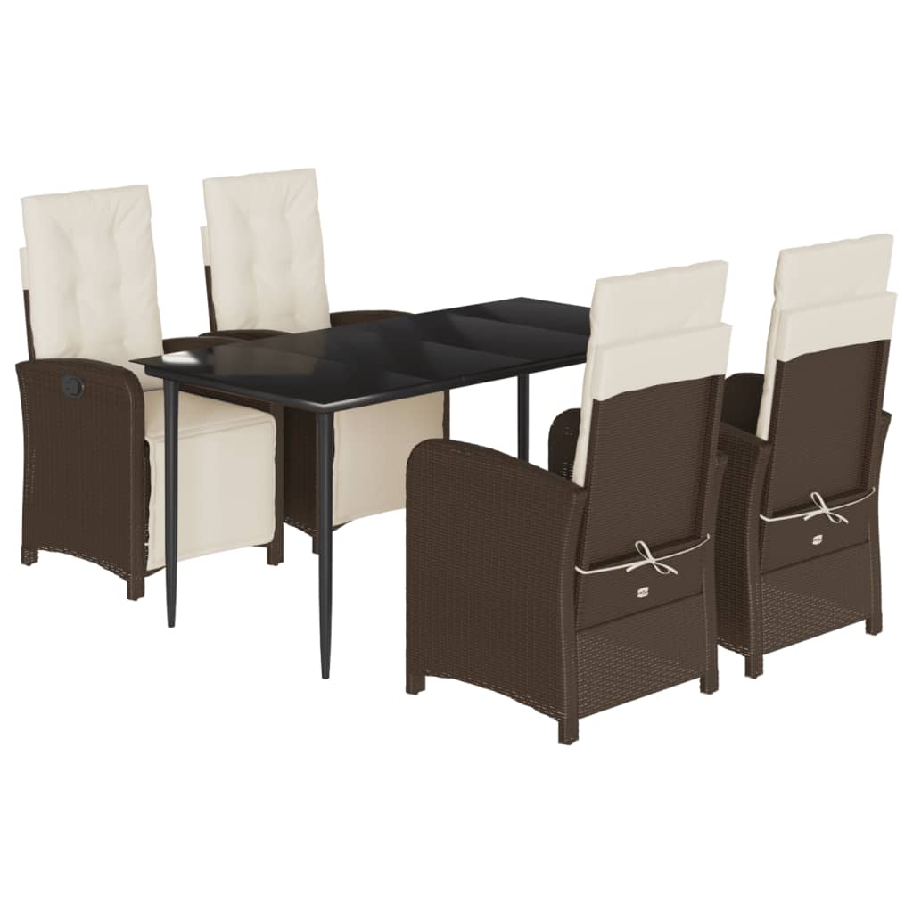 Set da Pranzo da Giardino 5pz con Cuscini in Polyrattan Marrone | homemem39