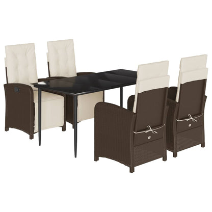 Set da Pranzo da Giardino 5pz con Cuscini in Polyrattan Marrone - homemem39