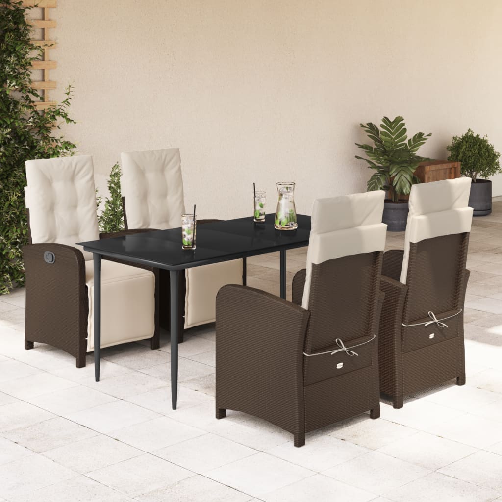 Set da Pranzo da Giardino 5pz con Cuscini in Polyrattan Marrone | homemem39