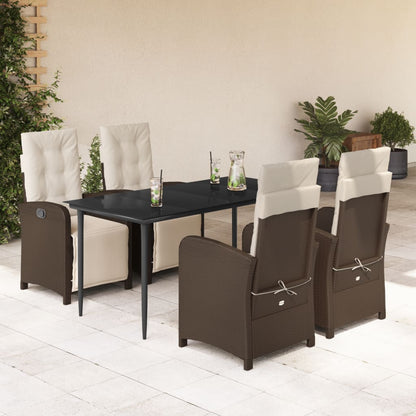 Set da Pranzo da Giardino 5pz con Cuscini in Polyrattan Marrone | homemem39