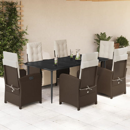 Set da Pranzo da Giardino 7pz con Cuscini in Polyrattan Marrone - homemem39