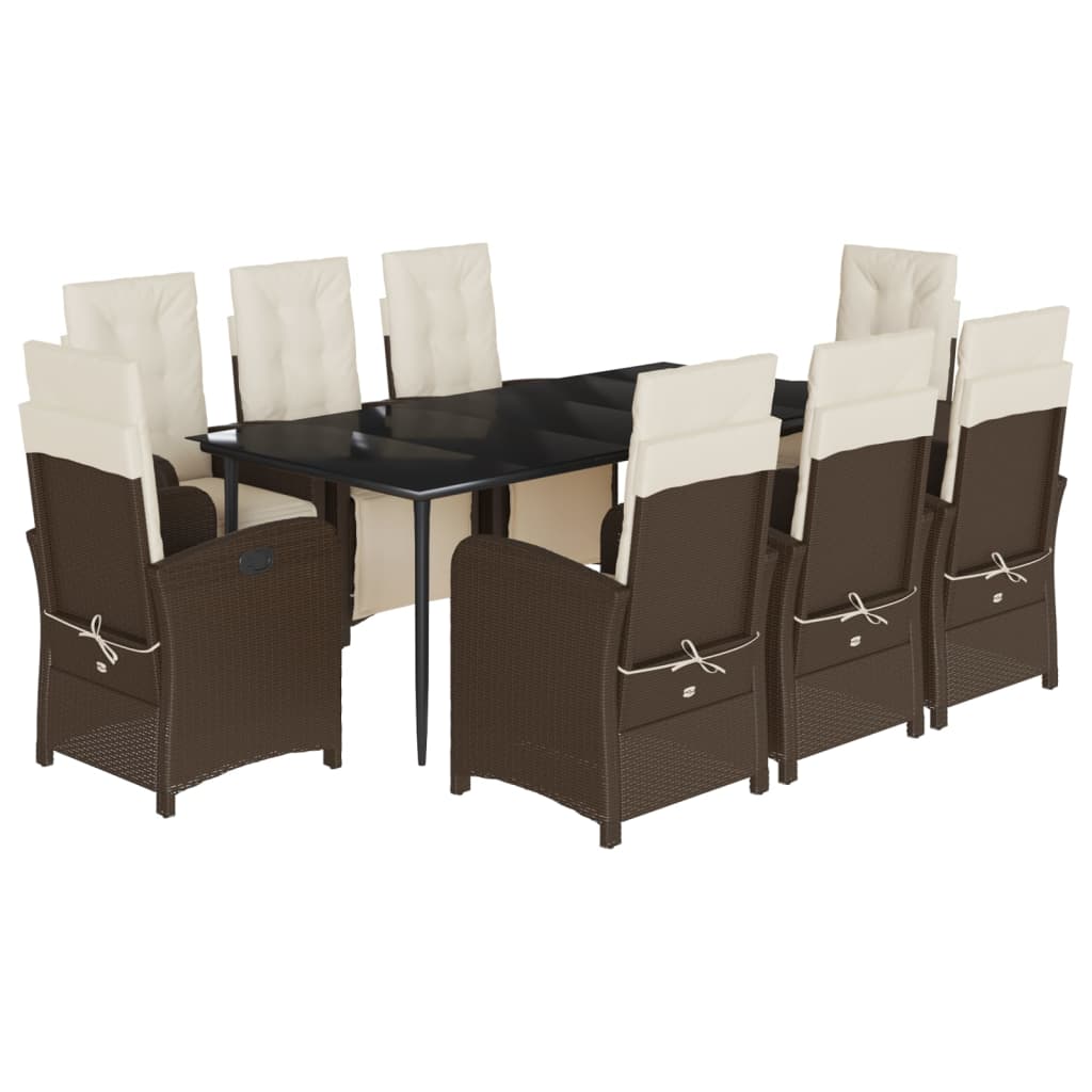 Set da Pranzo da Giardino 9pz con Cuscini Marrone in Polyrattan - homemem39