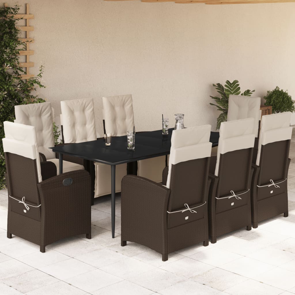Set da Pranzo da Giardino 9pz con Cuscini Marrone in Polyrattan - homemem39